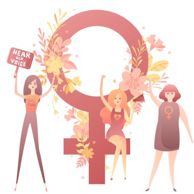 Kadın hakları afiş ile feminist kızlar kavga, metin duymak bizim ses, kız gücü