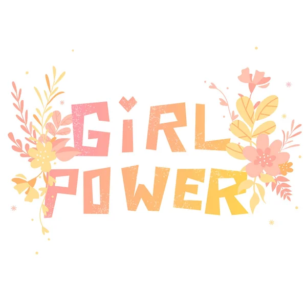 Menina Poder Grande Texto Ilustração Colorida Com Flores Plantas —  Vetores de Stock