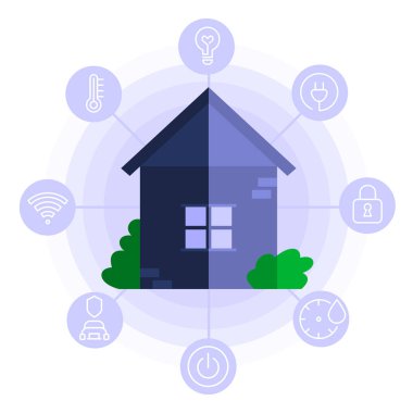 Akıllı ev sistemi Otomasyon Infographic, mavi basit bina ve simge seti