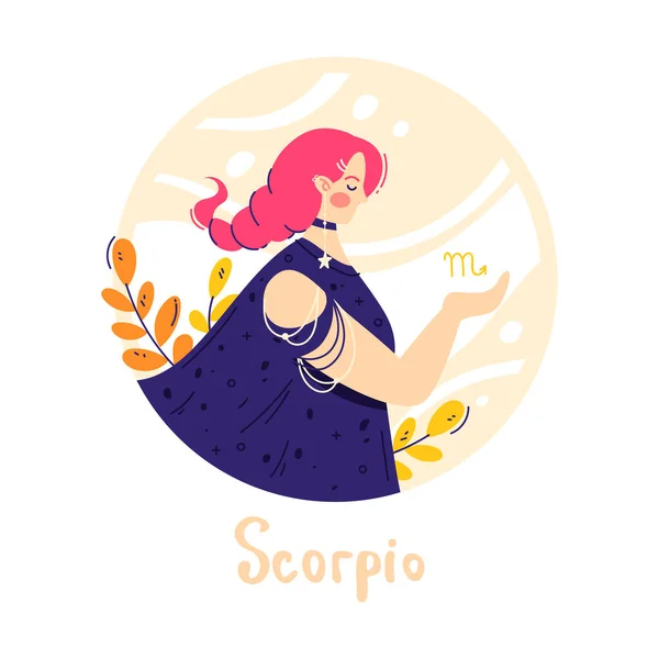 Znak zodiaku Skorpiona. Wody. Kobiecy charakter i element starożytnej astrologii. — Wektor stockowy