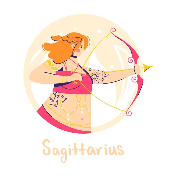 Sagittarius zodiac sign. Fire. Female character and element of ancient astrology — Stock Vector