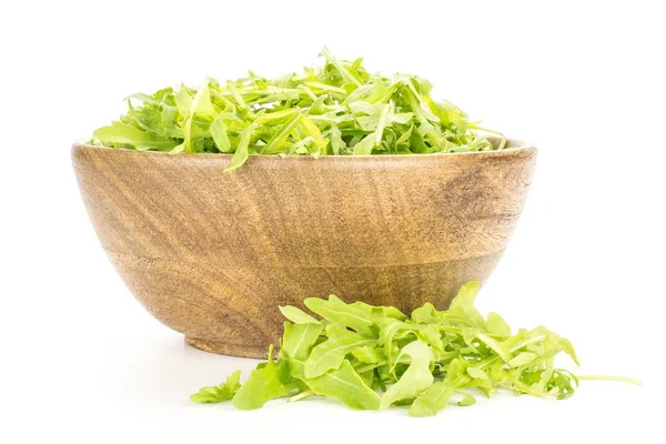 Fresh Arugula Wooden Bowl Isolated White Background Green Rucola Leave — Stock Photo, Image