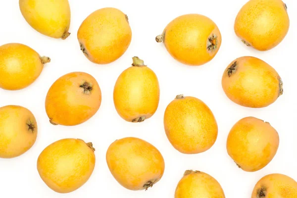 Frische Orangefarbene Japanische Mispeln Flach Auf Weißem Hintergrund — Stockfoto