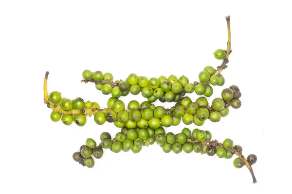 Unripe Drupes Fresh Black Pepper Top View Isolated White Background — Stock Photo, Image