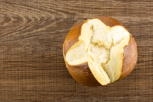 Bavarese Pane Panino Vista Dall Alto Sfondo Legno Marrone Uno — Foto Stock