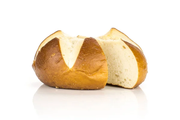 Sliced Bavarian Bread Bun One Cut Two Halves Isolated White — Stock Photo, Image