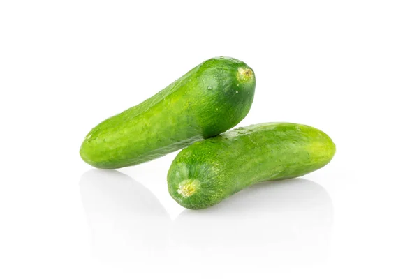 Twee Verse Mini Komkommers Geïsoleerd Een Witte Pagina — Stockfoto