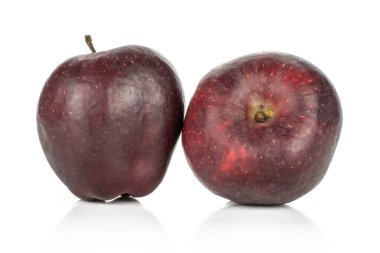 Beyaz adam izole iki taze elma kırmızı lezzetli