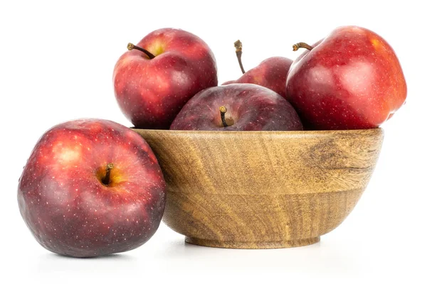 Äpfel Rot Köstlich Einer Hölzernen Schüssel Isoliert Auf Weißem Hintergrund — Stockfoto