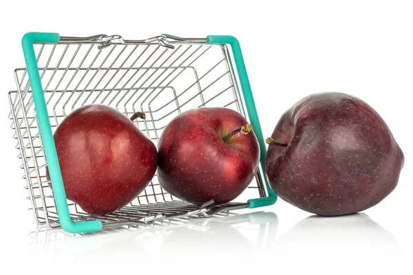 Tři Jablka Red Delicious Nákupního Košíku Izolovaných Bílém Poza — Stock fotografie