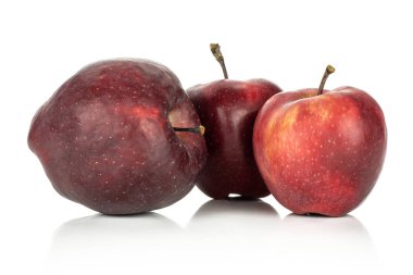 Beyaz adam izole üç elma kırmızı lezzetli