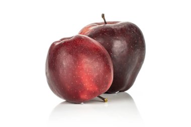 İki kırmızı lezzetli elma beyaz arka plan ışığı ve derin yeniden izole