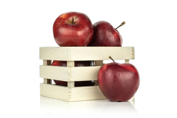 Manzanas Rojas Deliciosas Una Caja Madera Una Está Casi Aislada — Foto de Stock
