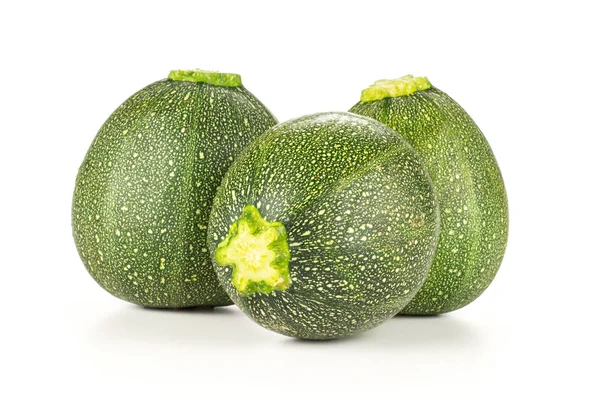 Trois Courgettes Rondes Isolées Sur Fond Blanc Squas Été Frais — Photo