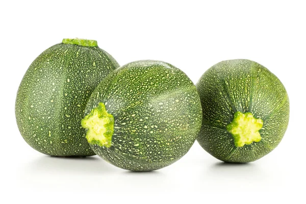 Ronde Courgette Drie Verse Zomerpompoen Geïsoleerd Een Witte Pagina — Stockfoto