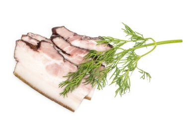 İngilizce pastırma üç dilim taze dereotu flatlay beyaz izole bir delikanlı ile Grup