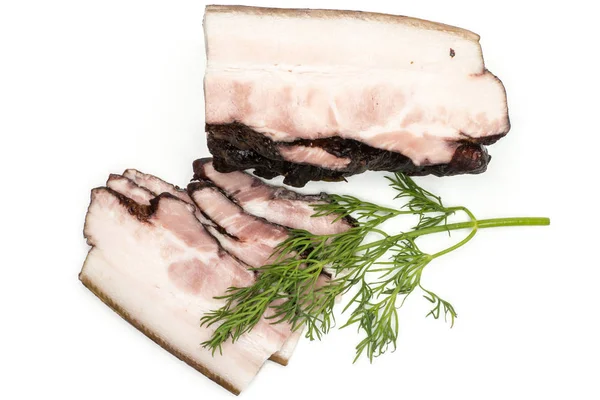 Üç grup İngilizce pastırma bir parça taze dereotu flatlay beyaz izole bir delikanlı ile dilim