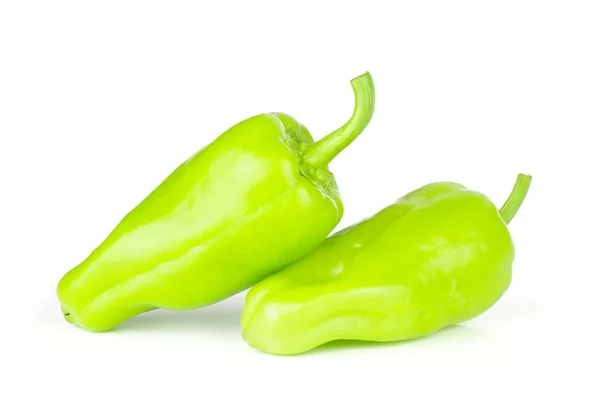 Group Two Whole Light Green Bell Pepper Isolated Whit — Stock Photo, Image