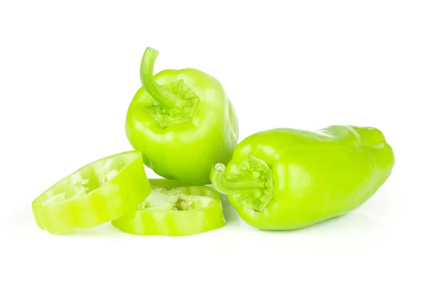 Group Two Whole Two Slices Light Green Bell Pepper Isolated Stock Image