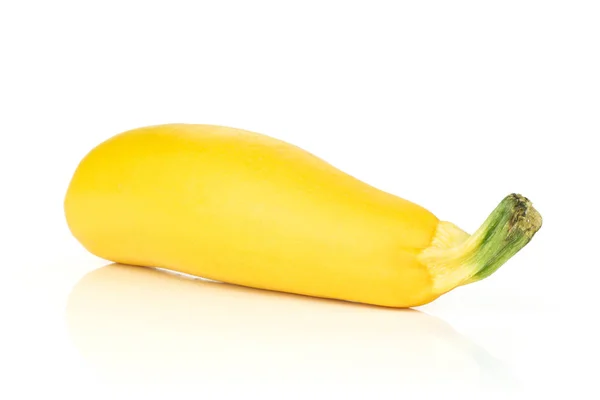 One Whole Raw Yellow Zucchini Green Stem Isolated White — Stock Photo, Image