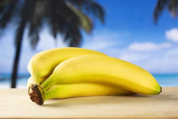 신선한 바나나 클러스터 야자수 배경에서의 — 스톡 사진