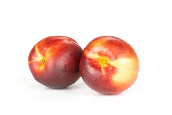 Group Two Whole Ripe Deep Red Nectarine Isolated White — Stock Photo, Image