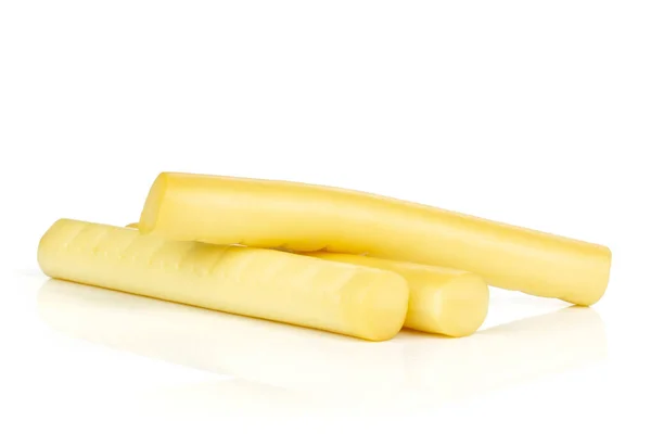 Group Three Whole Smoked Slovak String Cheese Stick Isolated White — Stock Photo, Image