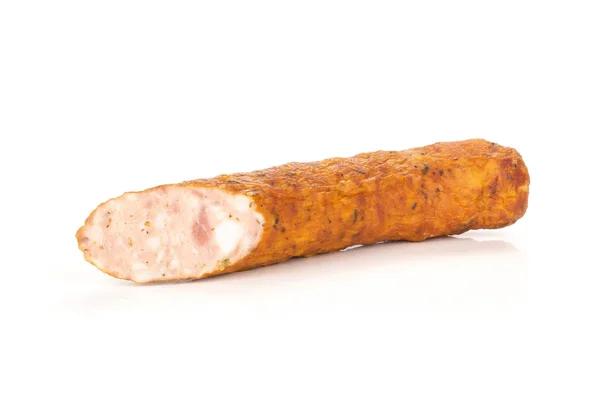 Moitié Saucisse Jambon Fumé Sec Isolé Sur Blanc — Photo