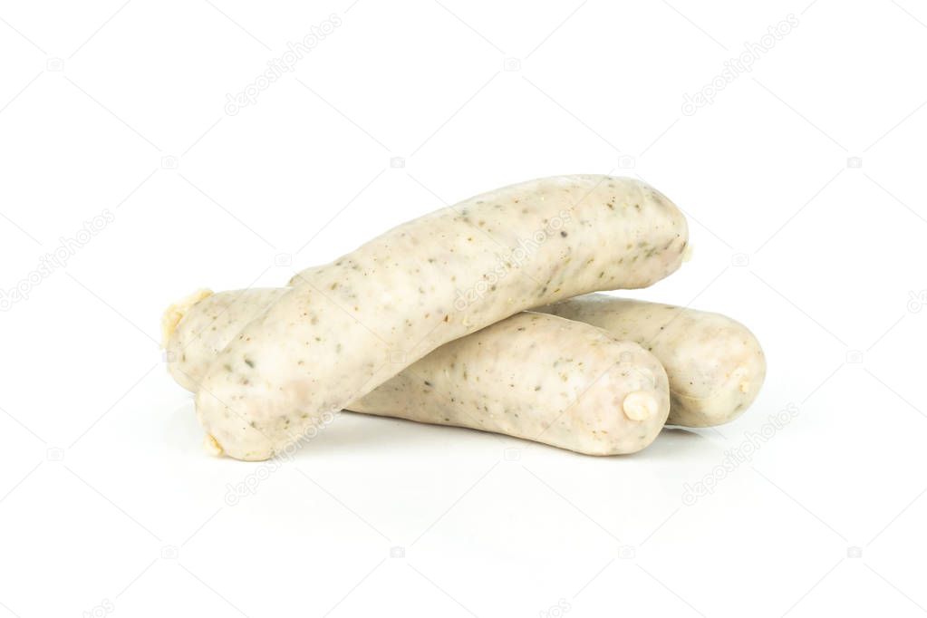 Group of three whole bavarian white sausage isolated on white