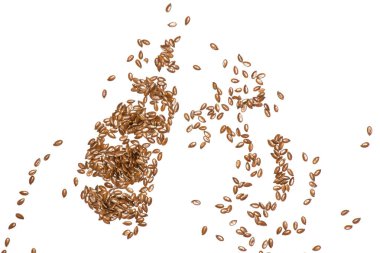 Beyaz arka plan üzerinde izole bütün taze kahverengi flaxseeds flatlay sürü