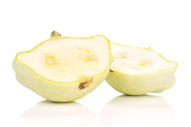 Grup yaz beyaz pattypan beyaz arka plan üzerinde izole squash iki yarısı