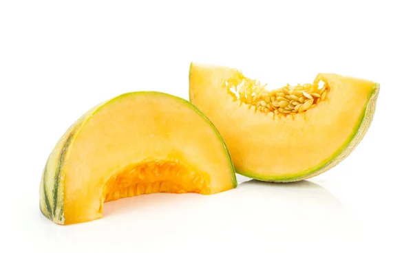 Group Two Slices Fresh Melon Cantaloupe Variety Isolated White Background — Stock Photo, Image