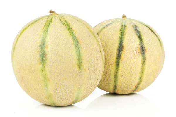 Groep Van Twee Geheel Rijp Verse Meloen Meloen Ras Geïsoleerd — Stockfoto