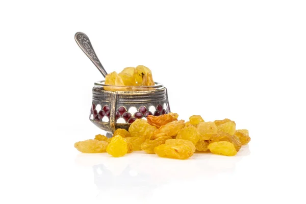 Lot Whole Dry Golden Raisins Sultana Variety Small Caviar Bowl Stock Image