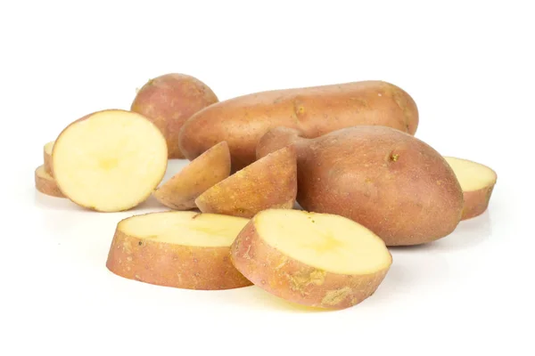 Group Three Whole Lot Slices Fresh Red Potato Francelina Variety — Stock Photo, Image