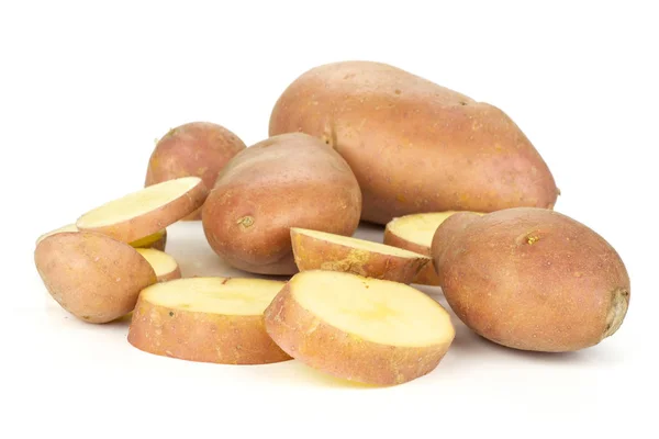 Lot Whole Lot Slices Fresh Red Potato Francelina Variety Heap — Stock Photo, Image