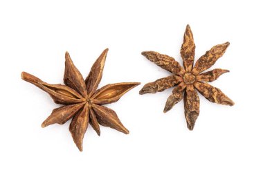 Beyaz izole kahverengi yıldız anason kuru meyve