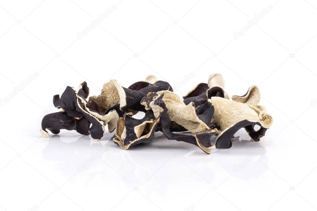 Dry black mushroom jew ear isolated on white