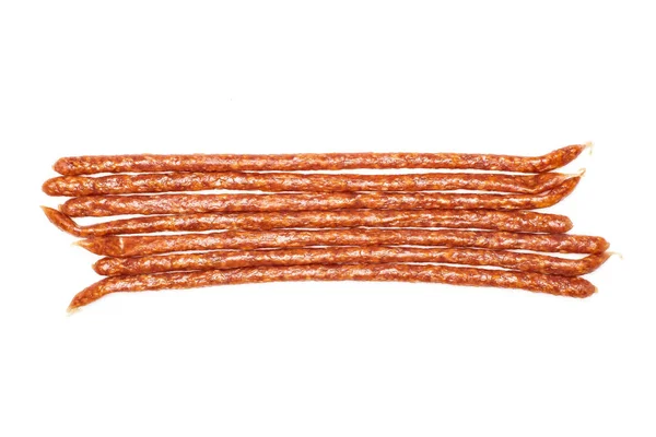 Kryddig tyrolini salami stick isolerad på vitt — Stockfoto