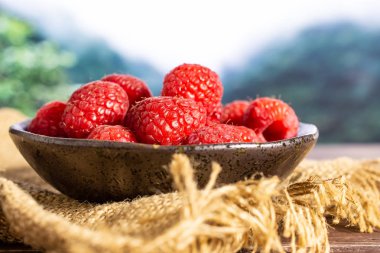 Ormanda taze kırmızı ahududu