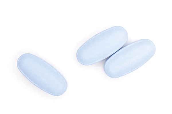 Beyaz izole mavi tıbbi ilaçlar — Stok fotoğraf