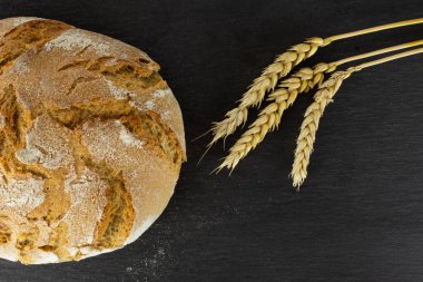 Gri taş üzerine çavdar buğday ekmeği