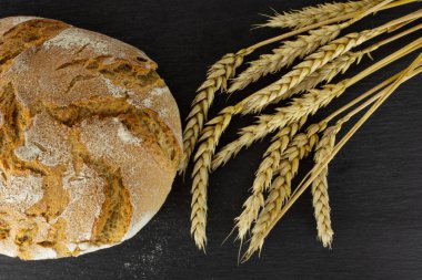 Gri taş üzerine çavdar buğday ekmeği