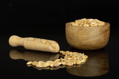 Dinkel buğday tanesi siyah cam üzerine izole