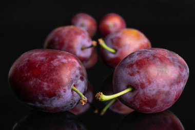 Taze mavi erik siyah cam izole