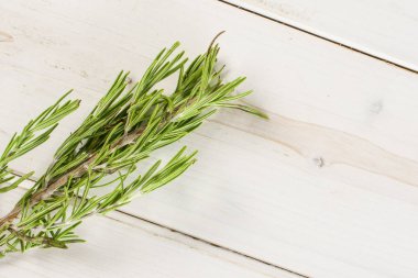 Gri ahşap taze biberiye bitki