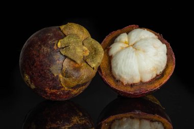 Siyah cam üzerinde izole derin mor mangosten