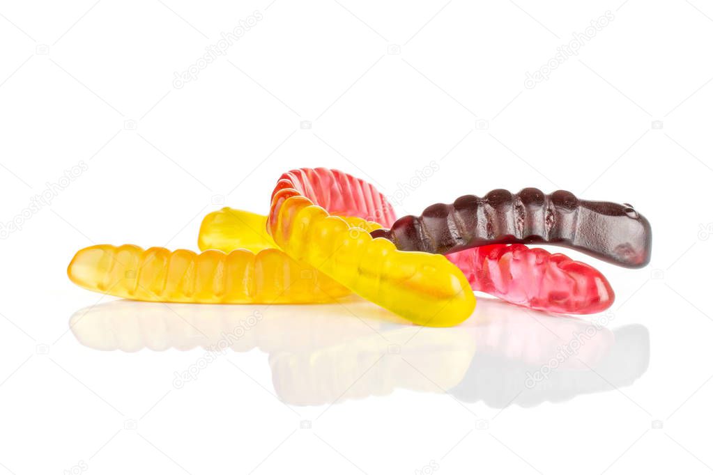 Jelly worm candy isolated on white