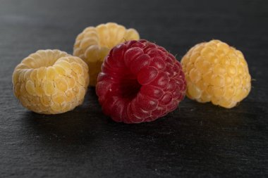 Gri taş üzerinde taze hyalayan ahududu