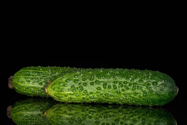 Frisch eingelegte Gurke isoliert auf schwarzem Glas — Stockfoto